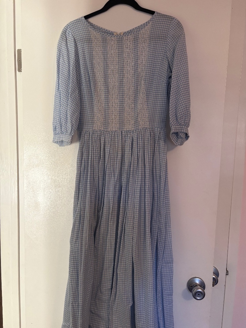 Vintage blue and white gingham midi dress, XS